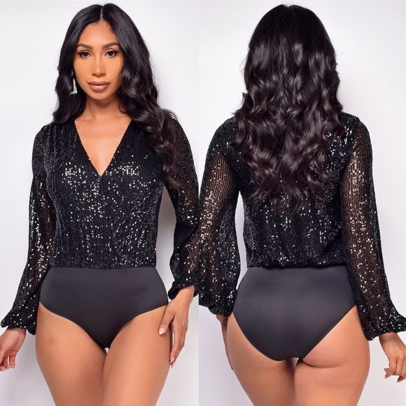 EMPRADA•Harlow gold sequin long sleeve bodysuit small NWT - Picture 1 of 3